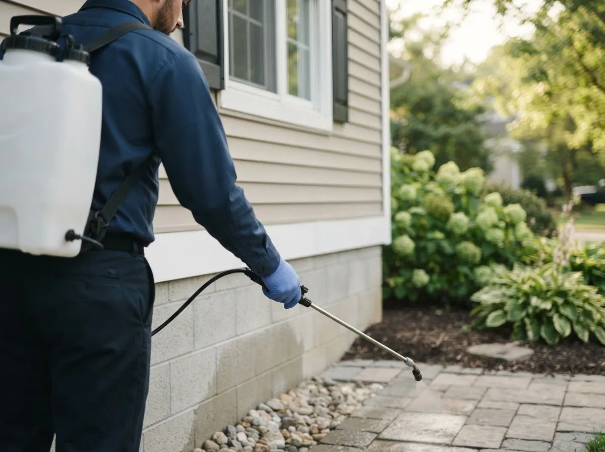 Pest control technician inspecting a home in Rumford, ME